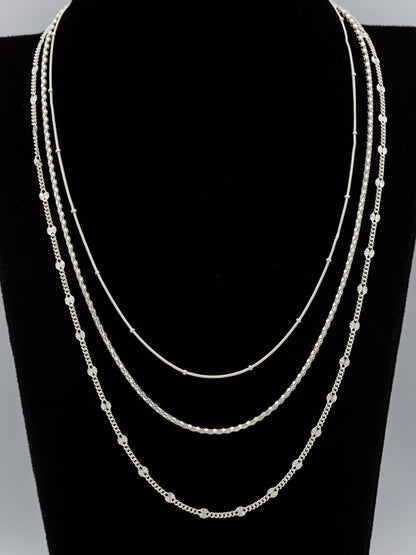 Sterling Silver Layered Chain Bundle – Snake, Corena & Disc Chain Set