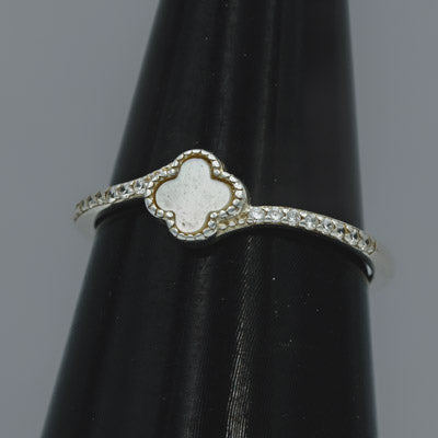Sterling Silver MOP Clover Ring with Cubics