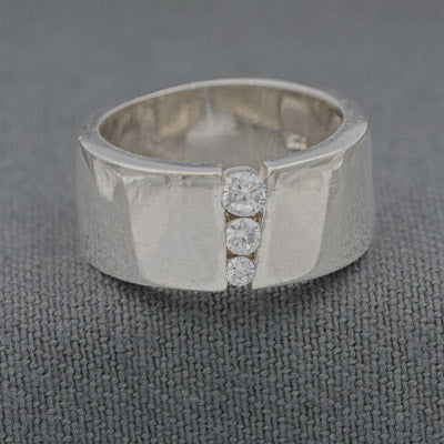Sterling Silver Open Band Ring with Three Cubic Stones