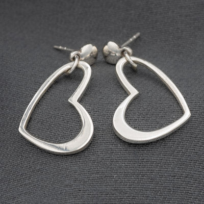 Sterling Silver Open Heart Drop Earrings Modern Style