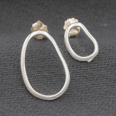 Sterling Silver Open Oval Stud Earrings Modern Style
