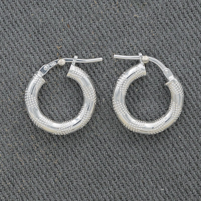 Sterling Silver Patterned Hoop Earrings – Textured 1.6 cm