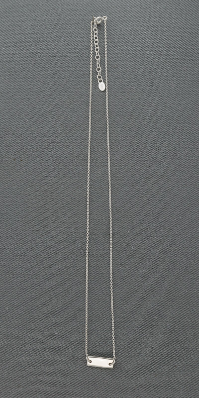 Sterling Silver Rectangle Disc Necklace 42cm – Minimalist Geometric Silver Pendant Chain