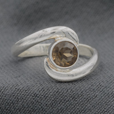 Sterling Silver Smoky Quartz Scroll Band Ring