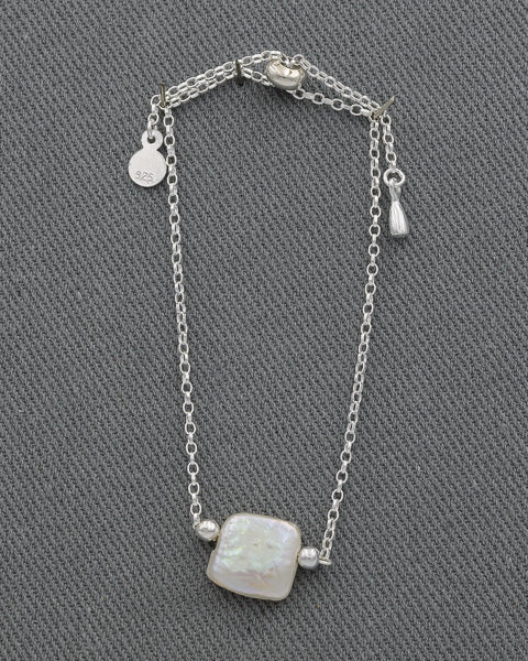 Sterling Silver Square Pearl Bracelet Adjustable Slider