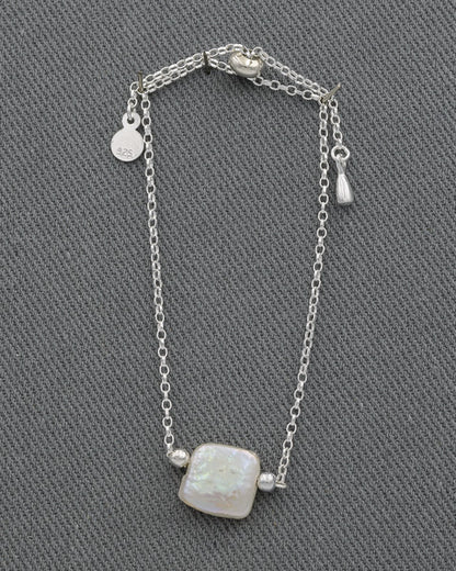 Sterling Silver Square Pearl Bracelet Adjustable Slider