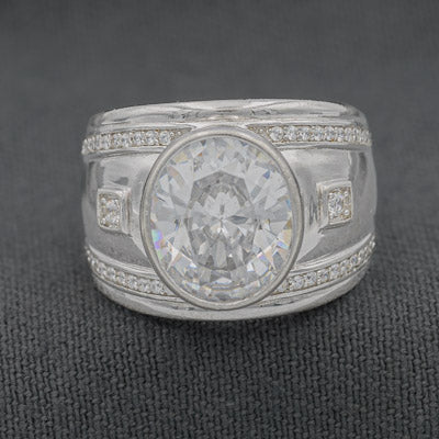 Sterling Silver Statement Ring with Large Cubic & Side Stones