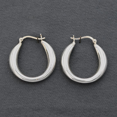 Sterling Silver Tapered Oval Hoop Earrings 3cm