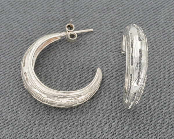 Sterling Silver Textured Hoop Earrings – Large 30 mm - Silvertree Jewelry #