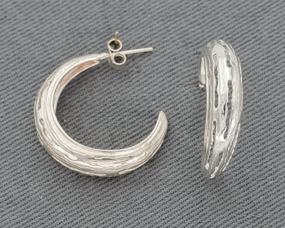 Sterling Silver Textured Hoop Earrings – Large 30 mm - Silvertree Jewelry #