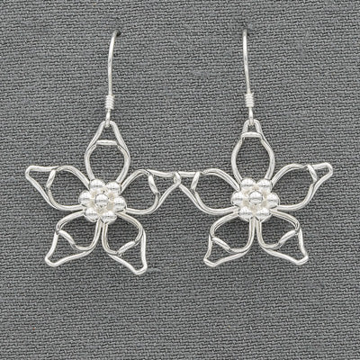 Sterling Silver Wired Daisy dangling earrings, nature inspired - Silvertree Jewelry #