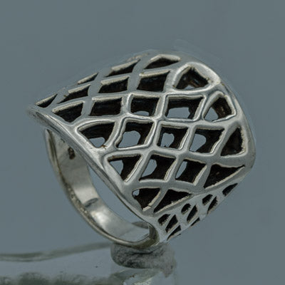 Sterling silver Electroplated Open Lattice Ring , Bold Design