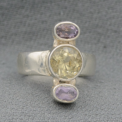 Sterling silver, citrine , amethyst ring