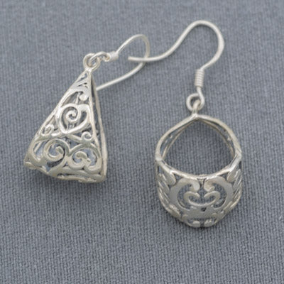 Sterling silver filagree hoop earring - Silvertree Jewelry #