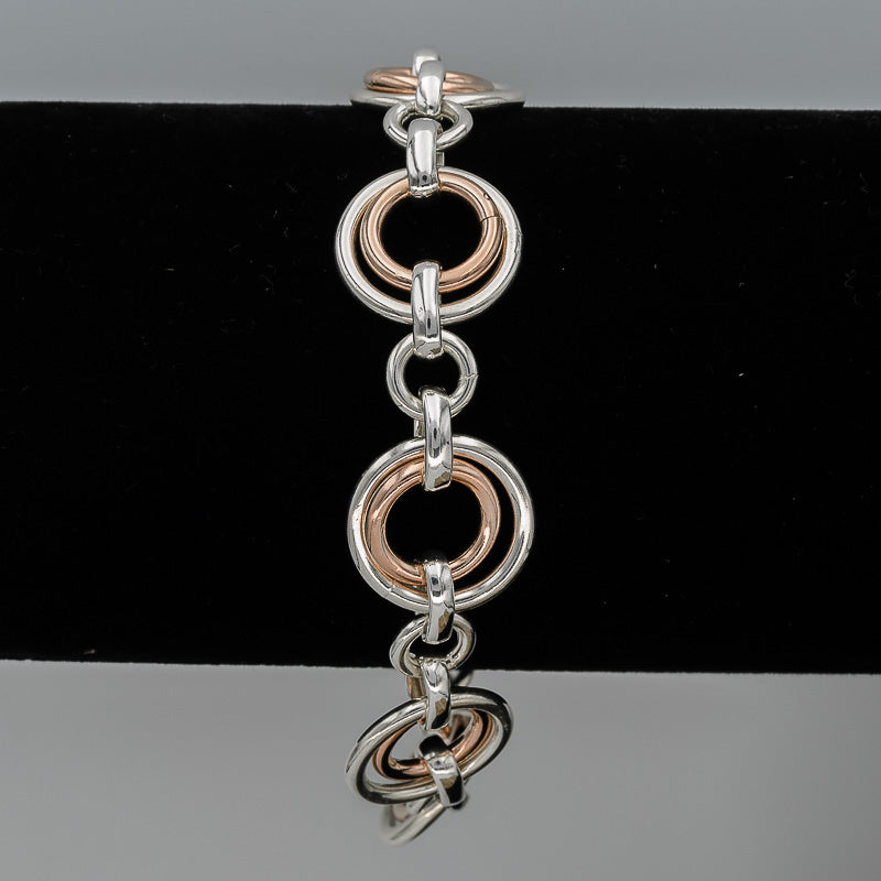 Sterling silver and rose gold circle bracelet