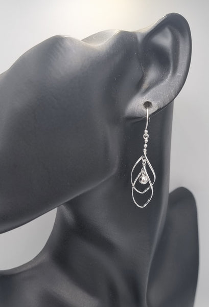 Sterling silver double linear earrings with a ball