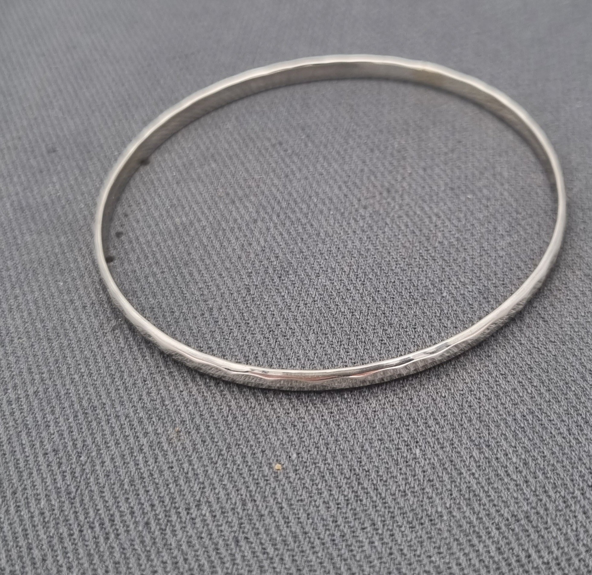 3mm Hammered Silver Bangle 60mm Flat Inside Design 6589593878657