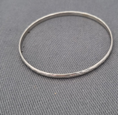 3mm Hammered Silver Bangle 60mm Flat Inside Design