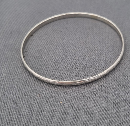 3mm Hammered Silver Bangle 60mm Flat Inside Design
