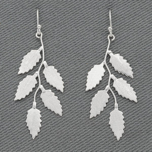 Leaf in brushed silver earrings