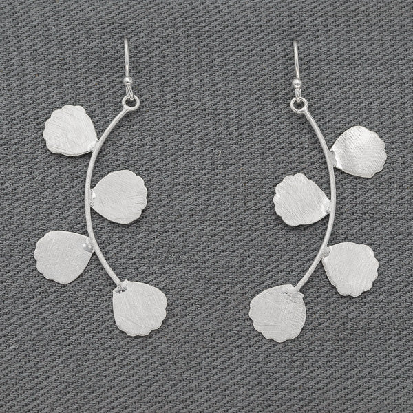 Brushed silver leave earring