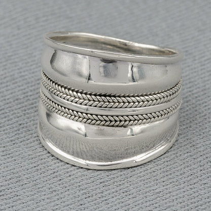 Sterling silver layered Bali ring