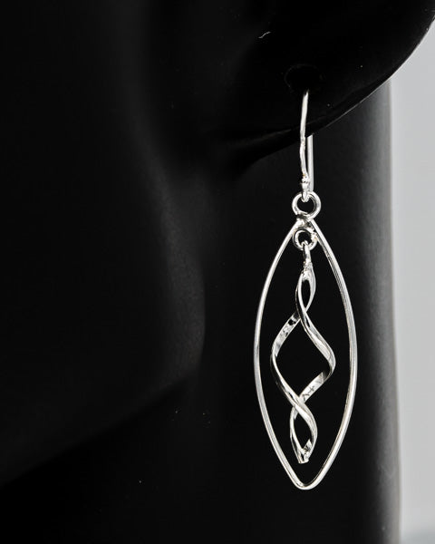 Sterling silver oval wire with a spiral earring