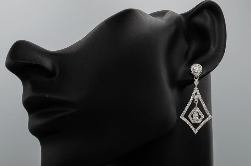 Dangling diamond shape cubic zirconia earrings