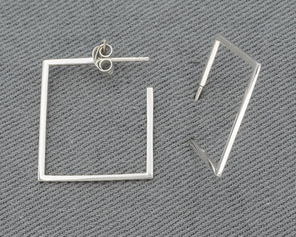 Sterling silver Square hoops with butterfly back