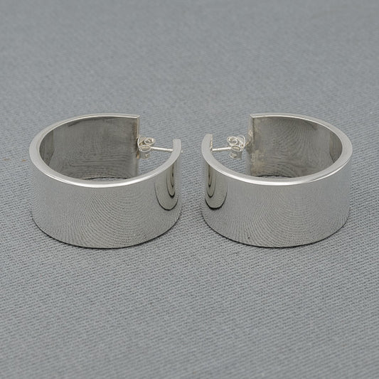 Bold flat sterling silver hoops