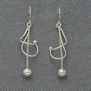 Sterling silver chain ball swing earrings