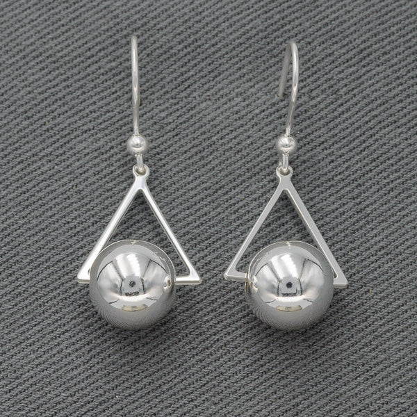 Sterling silver triangle with a ball earring