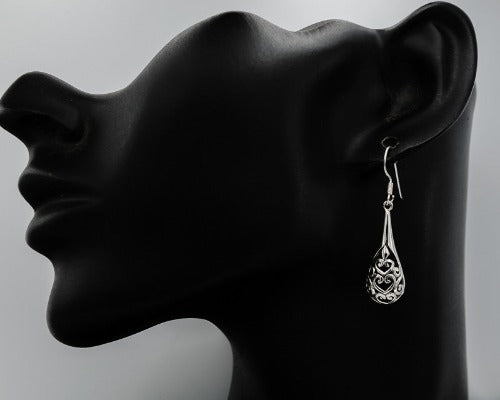 Sterling silver Bali style puffed teardrop earrings