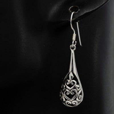Sterling silver Bali style puffed teardrop earrings