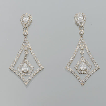 Dangling diamond shape cubic zirconia earrings