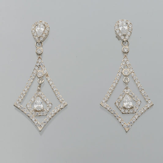 Dangling diamond shape cubic zirconia earrings