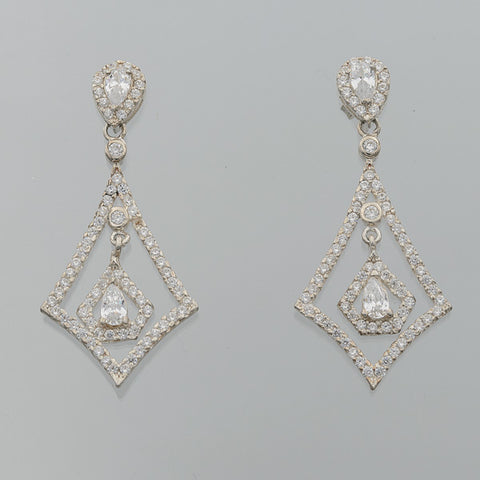 Dangling diamond shape cubic zirconia earrings