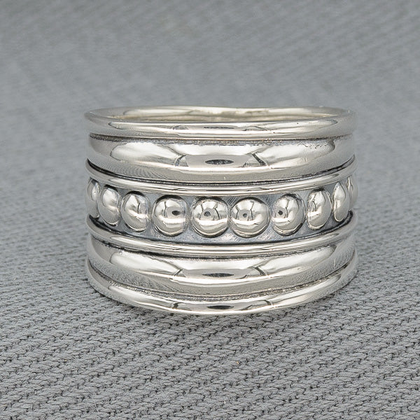 Sterling silver Bali ring with bobble detail