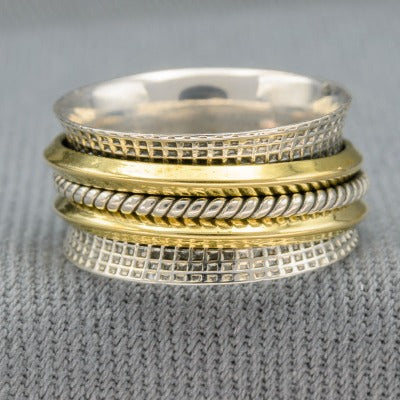 Sterling Silver spinning ring in brass and silver
