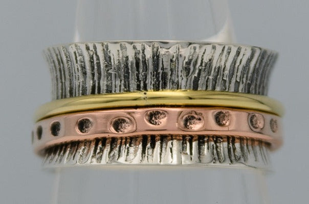 Sterling silver, copper and brass spinning ring