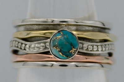 Turquois spinning ring with copper and brass bands