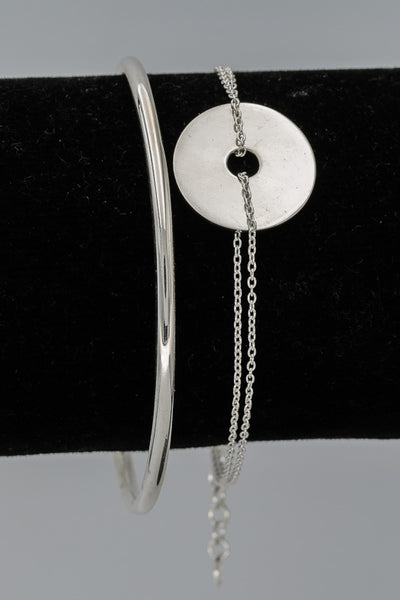 Sterling silver Disk on a double chain bracelet